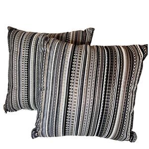 Ashley Furniture Black White & Gray Striped Zip Pillows Set of 2 EC Used on TV